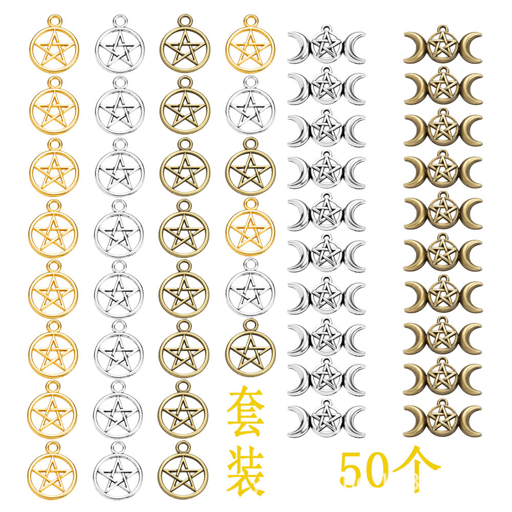 Vintage Moon and Star Alloy Charm Pendant Set
