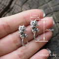 Antique Silver Articulated Cat Stud Earrings with Curved Tail view 4