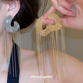 C Shaped Chain Fringe Earrings in Gold and Silver Tones view 1