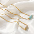 Gold Chain Necklace With Cylindrical Natural Stone Bead view 3