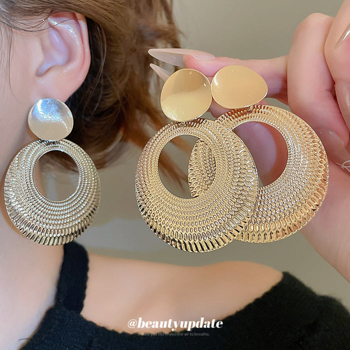 Concentric Open Circle Metal Fringe Stud Earrings Statement Pair