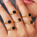 Black Natural Stone Hexagonal Ring in Gold Tone Sizes Six to Eight view 4
