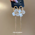 White Flower and Gold Chain Tassel Statement Earrings view 6