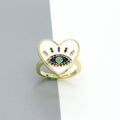 Gold Tone Heart Multicolor Crystal Evil Eye Adjustable Rings in Three Colors view 5