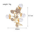 Gold Tone Plum Blossom Crystal Pearl Look Two Designs Metal Brooch Pin view 2