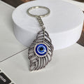 Silver Openwork Feather Evil Eye Keychain Rhinestone Eye view 1
