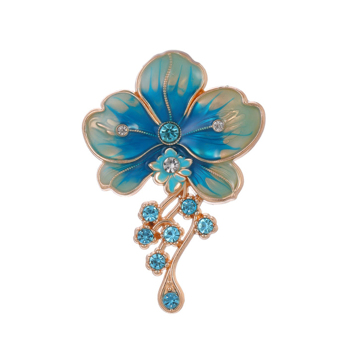 Aqua Gold Tone Flower Three Designs Metal Brooch Pin