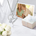Silver Mom Heart Pendant Necklace Purple Clear Blue Stone view 3