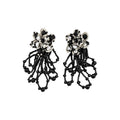 Black Crystal Floral Drop Earrings With Layered Bead Tassels view 5