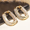 Gold U-Shape Triple Row Pavé CZ Huggie Hoop Earrings view 2