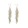 Silver Tube Tassel Multicolor Bead Long Hook Earrings view 5