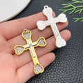Gold Tone Zinc Alloy Cross Charm Pendant with Rhinestone Detail for DIY Necklace Jewelry