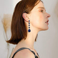 Royal Blue Teardrop Crystal Long Linear Drop Earrings view 3