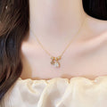 Gold Tone Double Crystal Flower Pendant Chain Necklace view 3