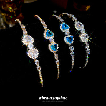 Gold Tone Clear Round Crystal Cluster Open Cuff With Gallery Mix