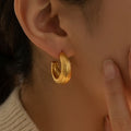 Multi Ridge C Hoop Earrings in Polished Gold and Silver Tone view 4