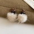 Bear and Pom Pom Drop Stud Earrings in Three Color Styles view 7