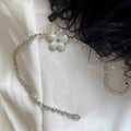Silver Rice Bead White Enamel Flower Pendant Necklace view 6