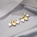 Gold Heart White Shell Look Charm Cluster Stud Earrings view 4