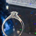 Silver Tone Round Crystal Split Shank Ring with Polished Finish view 4