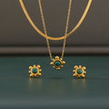 Gold Sunflower Opal Gemstone Necklace Stud Earrings Set view 2