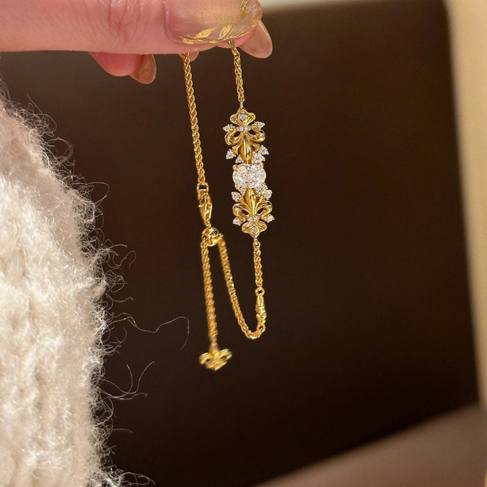 Gold Zircon Iris Flower Drawstring Bracelet Adjustable