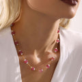 Natural Stone Disk Bead Gold Chain Necklaces Five Colors view 4