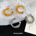 Textured C Hoop Stud Earrings in Gold and Silver Tone Finishes view 4
