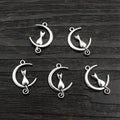 Cat Sitting on Crescent Moon Metal Charms in Antique Silver Tone view 4