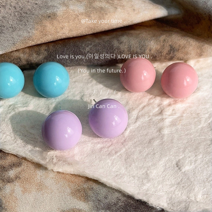 Glossy Round Resin Ball Stud Earrings in Three Colors