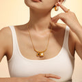 Gold Arc Bar Tiger Eye White Pine Dual Pendant Necklace view 3
