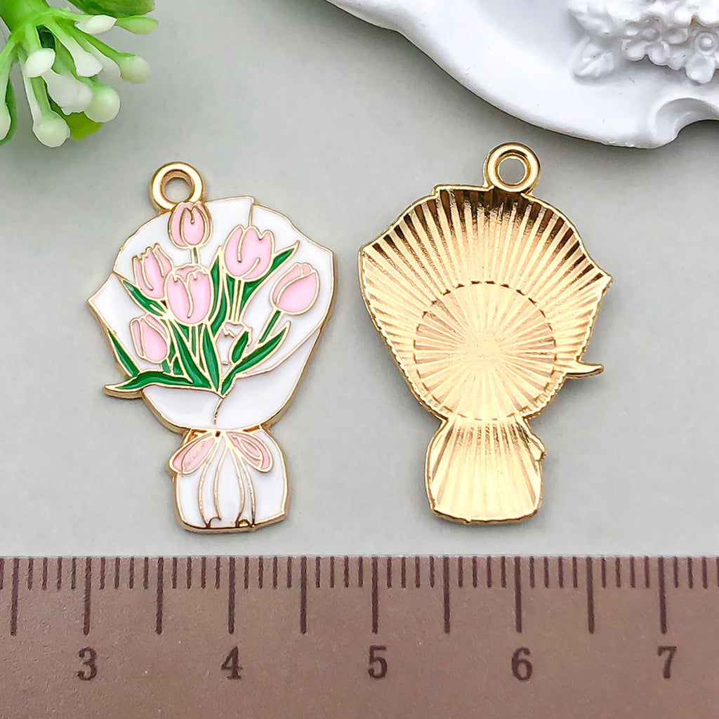 Zinc Alloy Carnation Sunflower Lily Flower Charm Pendants for DIY Necklace Keychain Jewelry