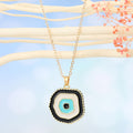 Gold Tone Layered Enamel Evil Eye Pendant Necklaces in Five Colors view 4
