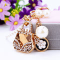 Crystal Evening Bag Keychain with Pearl Daisy and Large Pearl Accents view 1