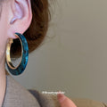 Gold Tone Open Hoop Earrings in White and Teal Jewelry view 4
