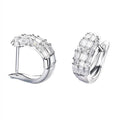 Silver Baguette Pave Clear CZ Wide Huggie Earrings view 3