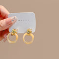 Cream Marble Acrylic Ring Stud Earrings Gold Metal Wrap view 1