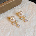 Pearl Look and Clear Stone Triple Drop Stud Earrings view 3