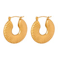 Ribbed Fan Hoop Earrings Polished Gold Or Steel Tone Metal view 5