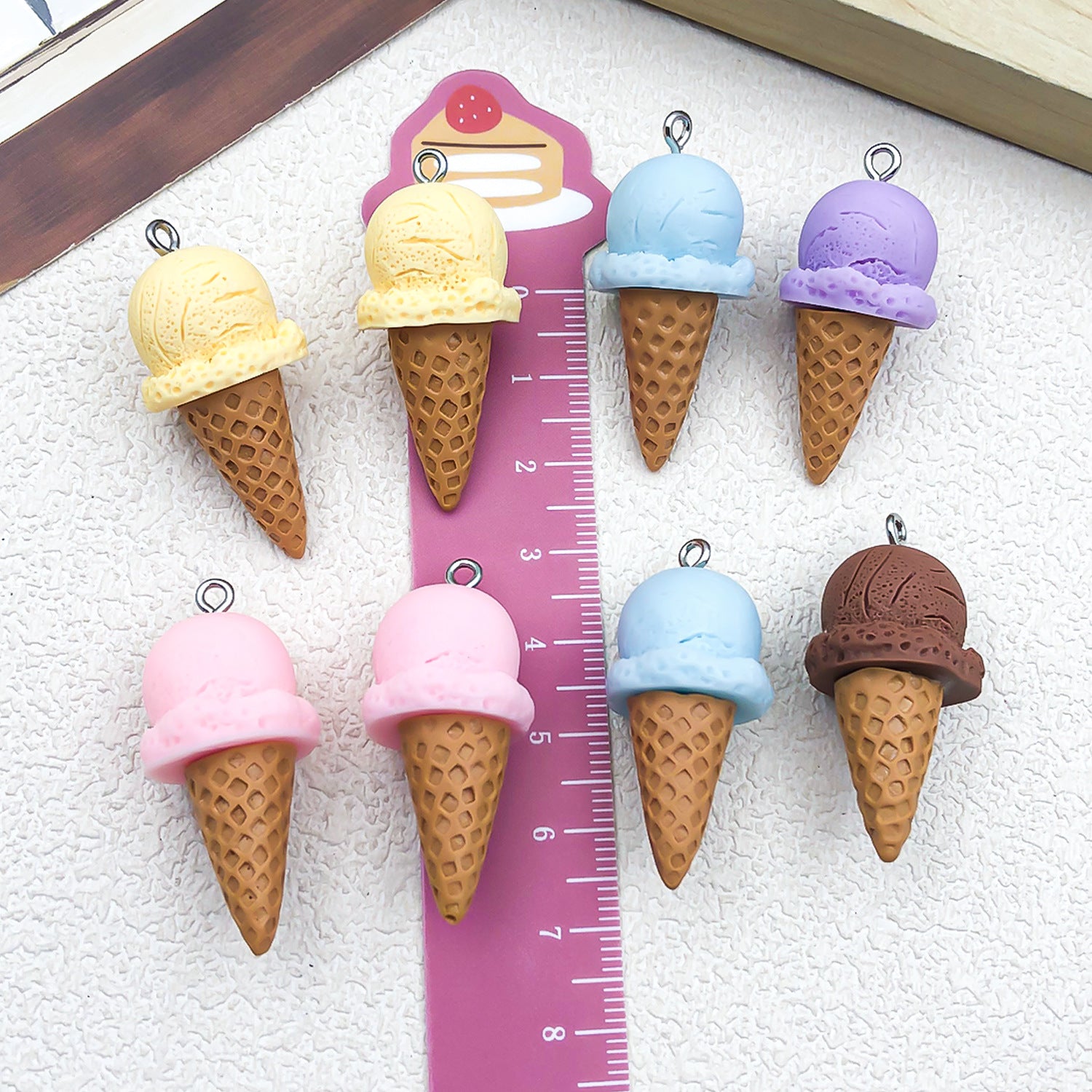 3D Resin Ice Cream Cone Charm Pendant for DIY Bag Keychain and Jewelry Accessories