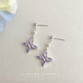 Lavender Enamel Butterfly Pearl Drop Stud Earrings view 4