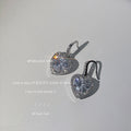 Silver Heart Clear Crystal Drop Earrings Pave Halo Hooks view 3
