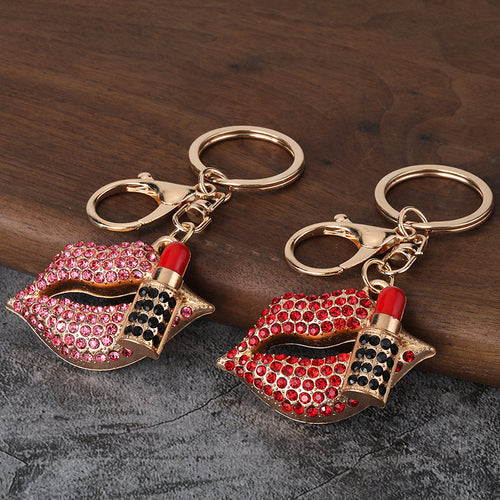Rhinestone Lip Metal Keychain for Car Keys and Bag Charm