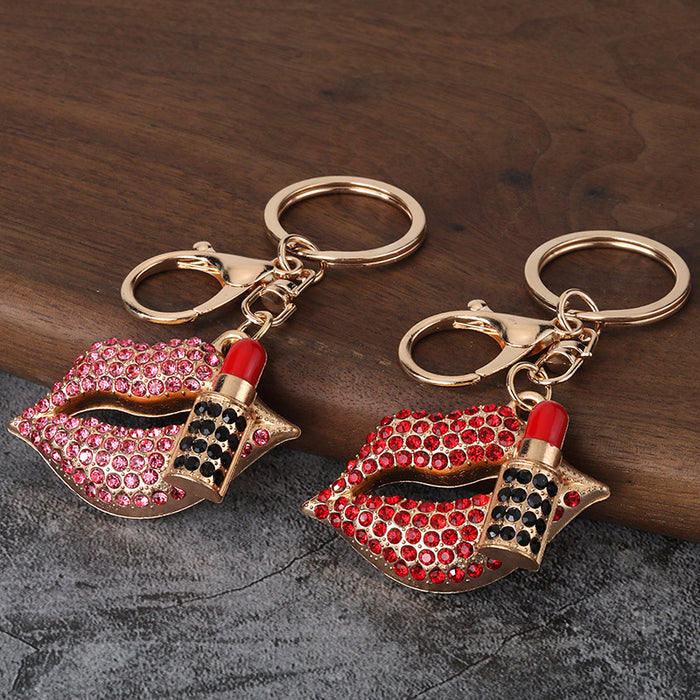 Rhinestone Lip Metal Keychain for Car Keys and Bag Charm