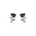 Silver Black Rose Mini Flower Stud Earrings Zircon Leaves view 5