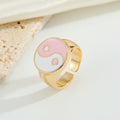 Gold Tone Enamel Yin Yang Adjustable Open Rings in Four Designs view 2