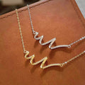 Wave Bar Pendant Necklace Pave CZ Silver and Gold Tone view 3