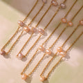 Gold Station Necklace Freshwater Pearl Pink Or Gray view 3