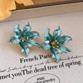 Layered Flower Stud Earrings in Pink Blue and White view 7