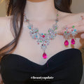 Silver Multicolor Flower Gem Necklace and Drop Earrings view 2
